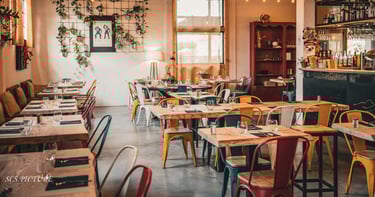 a restaurant with a bar and a bar with a bar