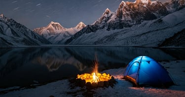 a tent pitched up in the snow at Ansoo lake