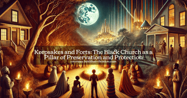 The image illustrates a visual journey from historical African American spiritual traditions to Afrofuturism.