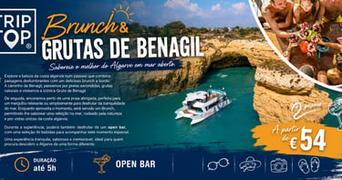 Trip Top boat tour offering brunch and open bar near Benagil Cave in Algarve, Portugal.