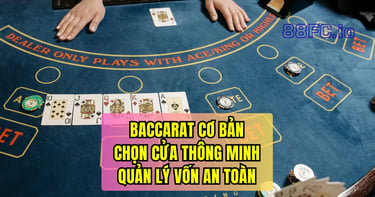 Bàn casino với lá bài và chip – minh họa chơi Baccarat tại 88FC