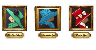 3D fabric collage of biblical women in worship