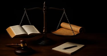 Antique scales weighing the Bible against historical scrolls with gavel, symbolizing testing prophecy and evidence