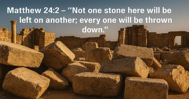 Jerusalem temple ruins showing prophecy of Matthew 24:2 fulfilled, not one stone left upon another