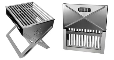 Churrasqueira De Inox Dobrável Portátil, carvão, maleta