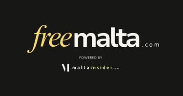Official freeMalta.com logo powered by Malta Insider website on a dark background.