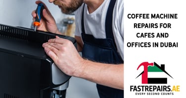 a man in overalls and overalls, a coffee machine and a computer