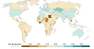 Carte du monde montrant l'évolution de la surface forestière par pays
