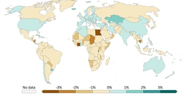 World map showing changes in forest area by country
