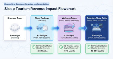 Sleep tourism revenue progression chart showing ADR increases from standard rooms to premium sleep