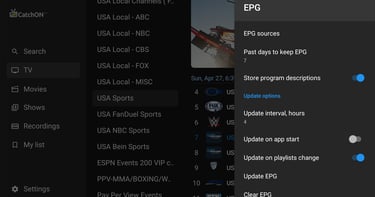 EPG setting on catchontv app