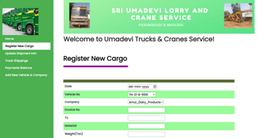 Lorry Service Management System - Register New Cargo Page