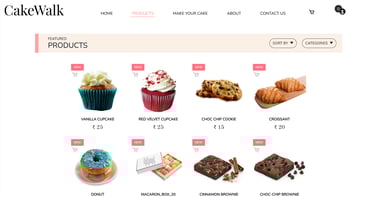 Cake Walk - Online Cake Shop System - Products Page