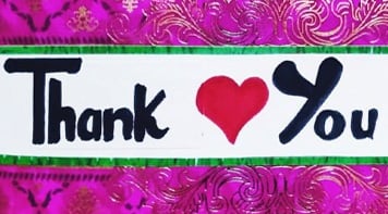 Hand-made card with Thank You on it.