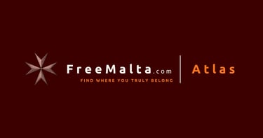 FreeMalta.com Atlas logo featuring a Maltese cross on a maroon background with the slogan Find Where You Truly Belong.