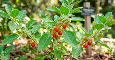 Primer plano de la planta medicinal ashwagandha, adaptógeno útil en artritis reumatoide