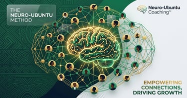 A glowing digital brain illustrating the Neuro-Ubuntu coaching method through a network of connected people.