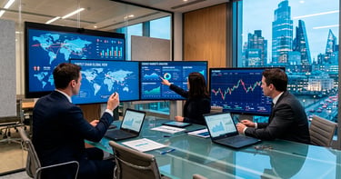 Análisis de economía global, empresas y mercados con datos y estrategia corporativa
