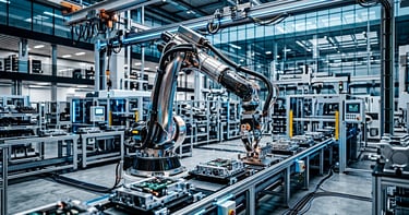 Brazo robótico en fábrica, reflejando inversión millonaria en IA y automatización industrial