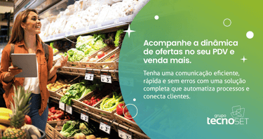 a woman in a grocery store with a tablet and a tablet