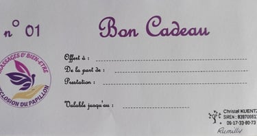 bon cadeau pour des massages ou soins énergétiques à l'éclosion du papillon à Rumilly