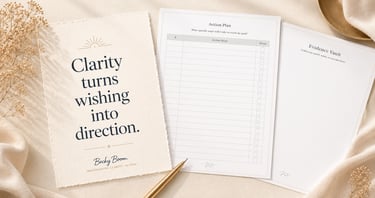 Goal-Mapping Portal pages showing the Clarity, Action Plan, and Evidence Vault method for setting go