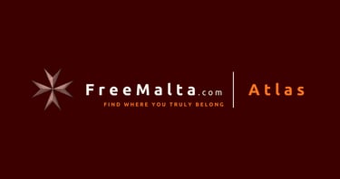 FreeMalta.com Atlas logo featuring a Maltese cross on a dark red background.