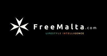 FreeMalta.com logo featuring a white Maltese cross and lifestyle intelligence tagline on a black background.