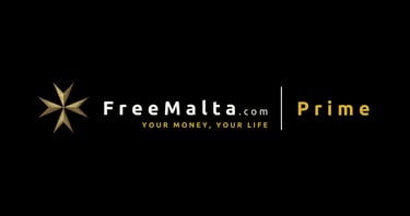 FreeMalta.com Prime logo with a golden Maltese cross on a black background.