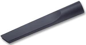 Black plastic crevice tool attachment for vacuum cleaners used for cleaning narrow gaps and tight corners.
