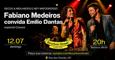 Fabiano Medeiros convida o ator Emilio Dantas para show em homenagem ao Cazuza no Bourbon Street.