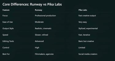 Core Differences: Runway vs Pika Labs