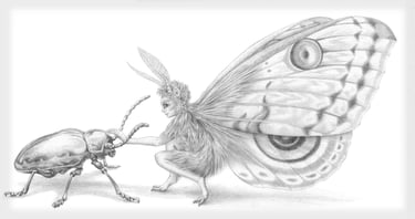 Moth faerie with a beetle