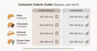 Croissant calories chart comparing store-bought and homemade croissants