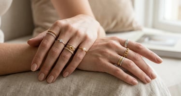 Trendy gold and silver knuckle rings styled on feminine hands with modern fashion jewelry look