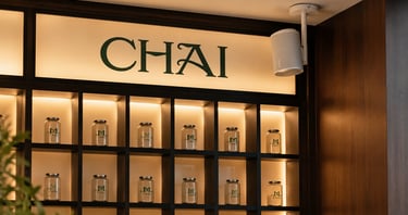 Enceinte blanche installée au plafond dans le café Maurice Sfez, intégration audio professionnelle