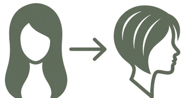 Icône avant-après pour coupe transformation au salon l'Arabesque à Guilherand-Granges.