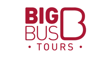Red Big Bus Tours logo with a stylized letter B icon on a black background for sightseeing tours.