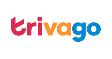 Official colorful Trivago logo for hotel search and travel deals on a solid black background.