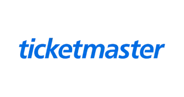 Ticketmaster logo with blue lowercase text on a solid black background for event ticket sales.