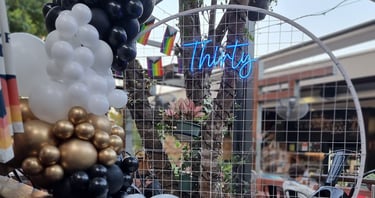 Circle Backdrop for a 30th Birthday event in Mountcotton, Redlands - party hire by SweetAz Co.