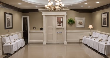 a room with a chandelier and a chandelier