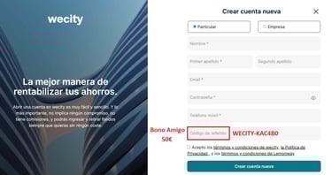 Registro wecity con promoción bono amigo