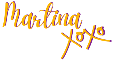 Martina's name with the sign-off x o x o in yellow colour.