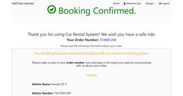 Car Rental Management System - Booking Confirmation Page