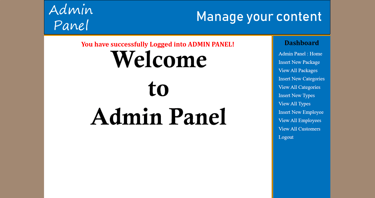Travel Agency Management System - Admin Panel Page