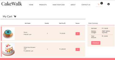 Cake Walk - Online Cake Shop System - My Cart Page