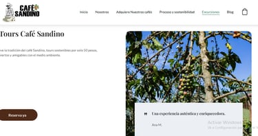 Seccion de reservacion de la pagina web Café Sandino.