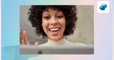 a woman with a smile on her face and a laptop