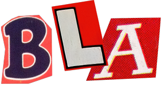 BLA uitgeknipte letters in sportief font op rood